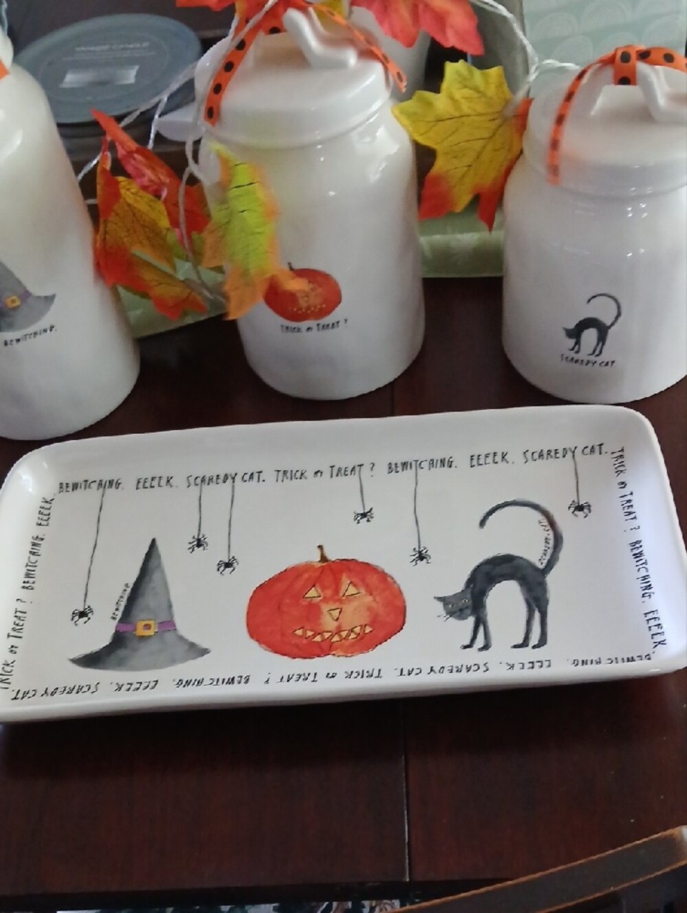 Halloween Ceramic Canister Set with Serving Tray - White, Orange, Black - Picture 5 of 5